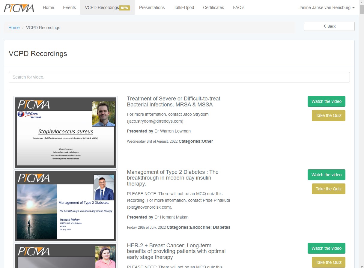 Recordings page screenshot
